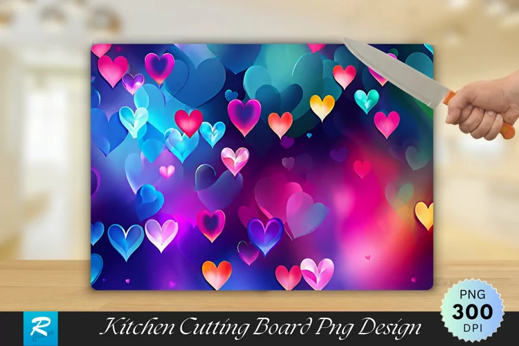 Colorful Hearts Cutting Board Sublimation Design