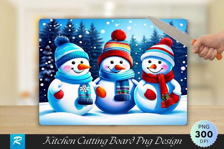 Snowmen with Scarves Christmas Cutting Board PNG Design