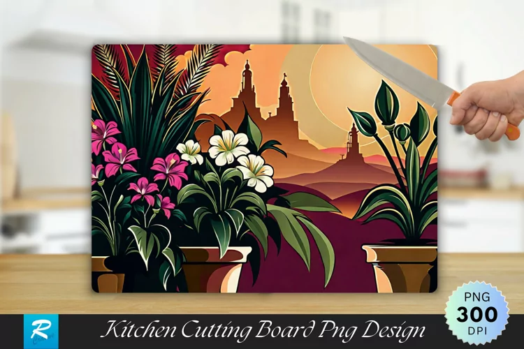 A Group Of Potted Flowers Cutting Board PNG Design