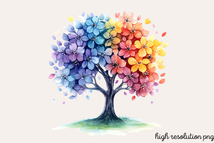 Pastel Spring Trees Clipart PNG