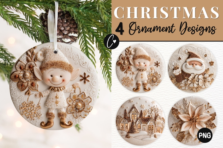 3D Gold Ceramic Christmas Ornament Sublimation