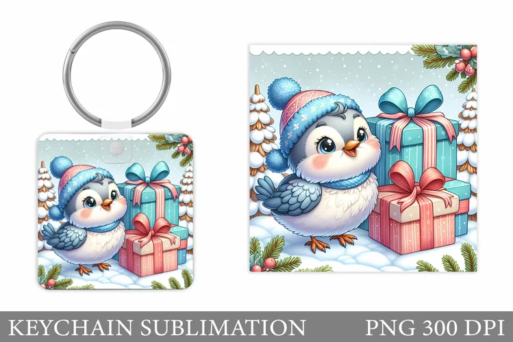 Christmas Bird Keychain. Christmas Keychain Sublimation