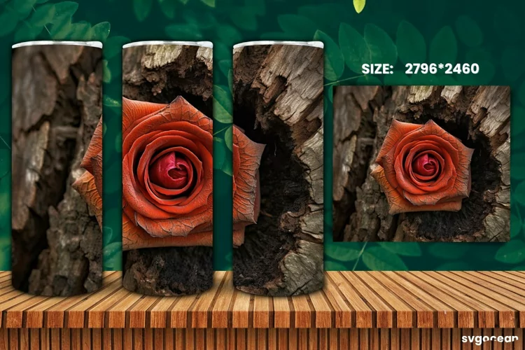 Rose on Bark Tumbler Wrap | 20 Oz | Sublimation