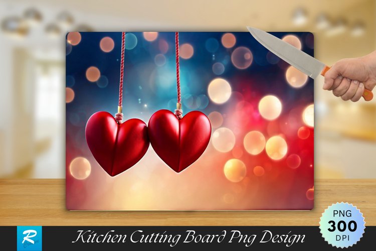 Two Red Hearts on Cutting Board Sublimation Design