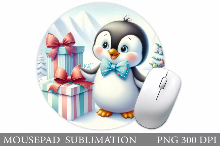 Cute Penguin Mouse Pad. Christmas Mouse Pad Design