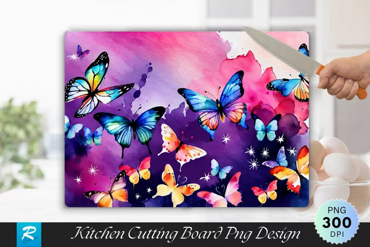 Watercolor Butterflies Cutting Board Sublimation Design