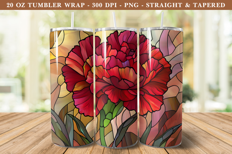 Stained Glass Carnation Flower Tumbler Wrap | 20 oz tumbler