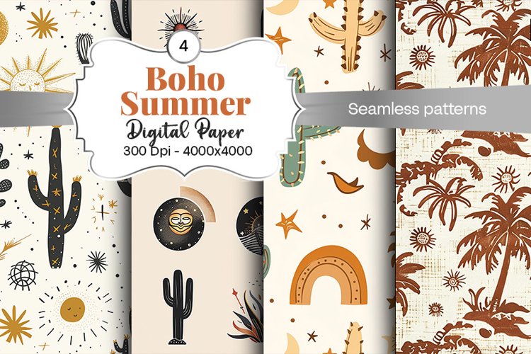 Summer Boho digital paper Seamless backgrounds example image 1