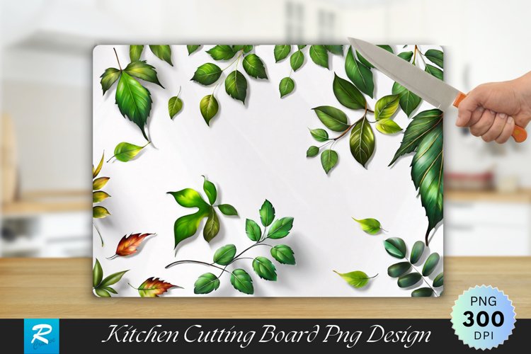 Leaves on White Board Cutting Board Sublimation Design