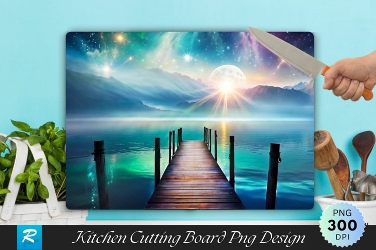 Wooden Pier Background Cutting Board Sublimation Design example image 1