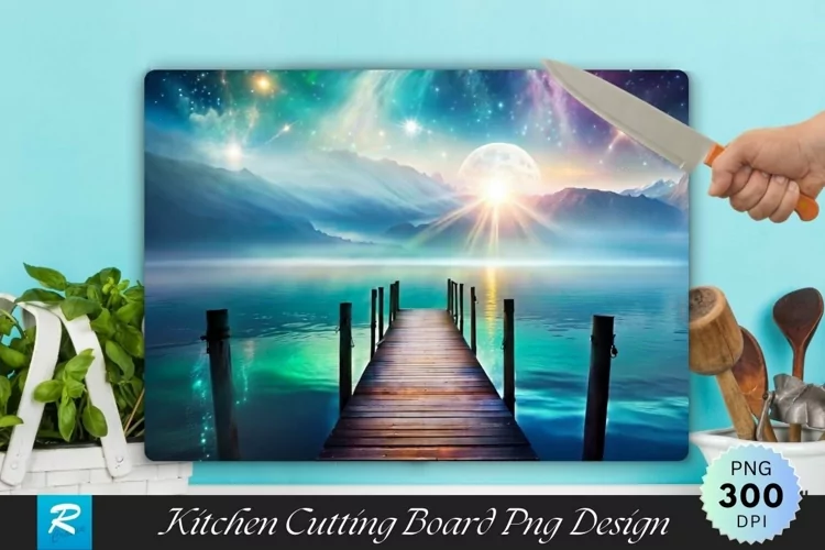 Wooden Pier Background Cutting Board Sublimation Design
