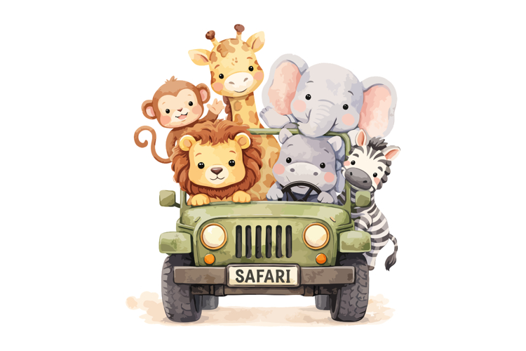 Animal Safari Jeep Png Design |Png cut files