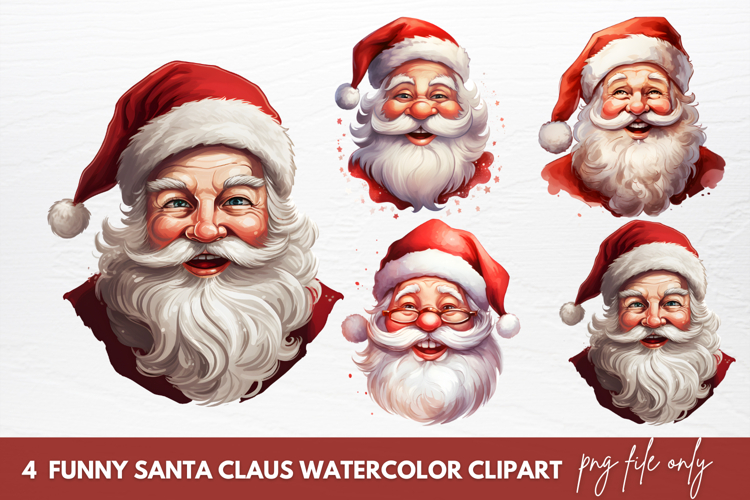 Funny Santa Claus Watercolor Clipart