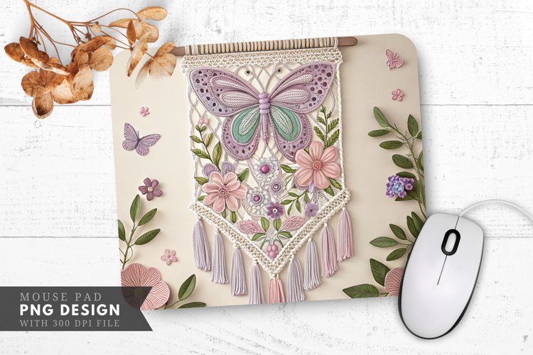 Butterfly Blossom Macramé Wall Hanging Mouse Pad PNG Design example image 1