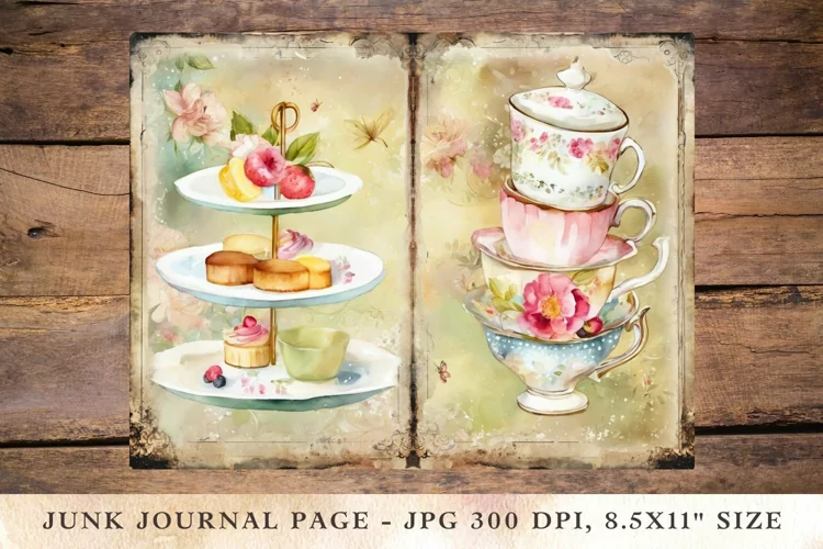 Printable Junk Journal Pages tea and cake party 1