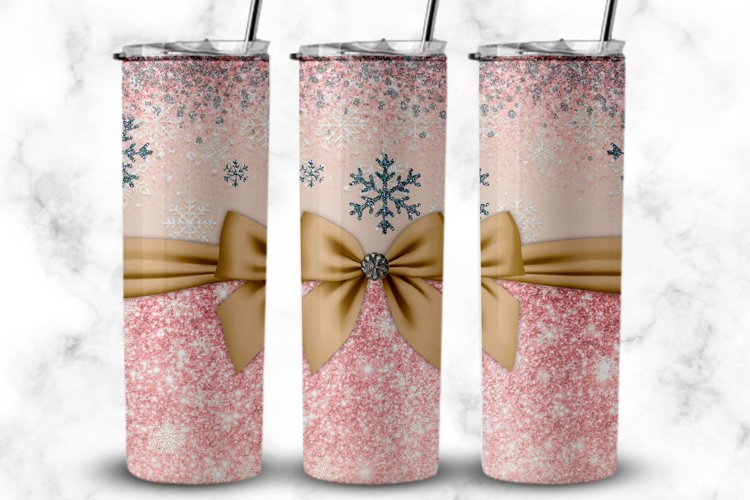 Silver Pink Glitter Snowflakes Tumbler 20 oz tumbler wrap