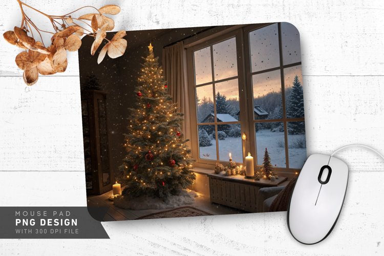 Cozy Christmas Night with Tree Mouse Pad PNG Design