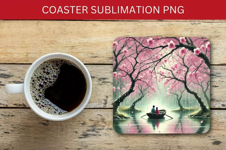 valentine square coaster - couple on river