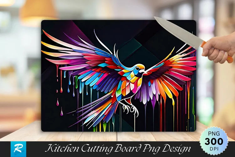 Brightly Colored Glass Bird Cutting Board Sublimation Design