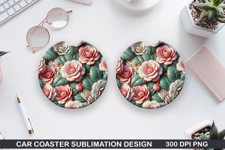 Flowers Car Coaster Sublimation| Summer Flowers Coaster PNG