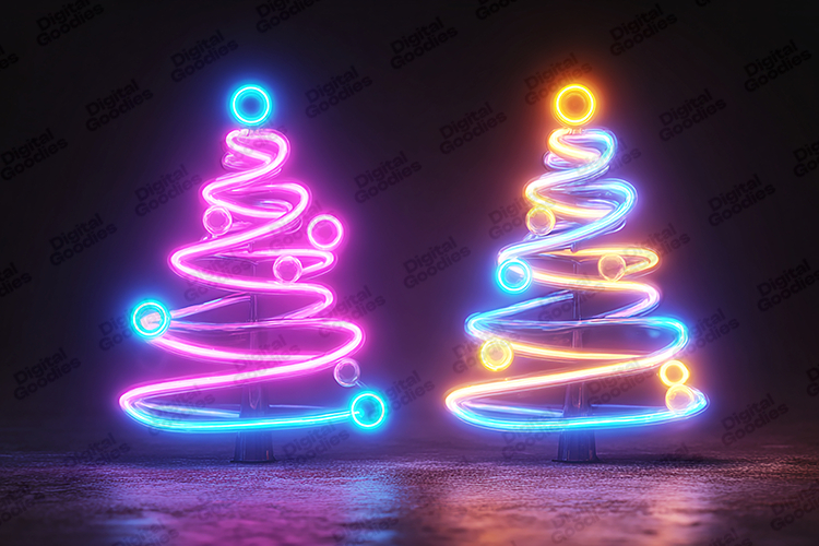 Neon Christmas Tree Clipart Glowing Holiday Decoration