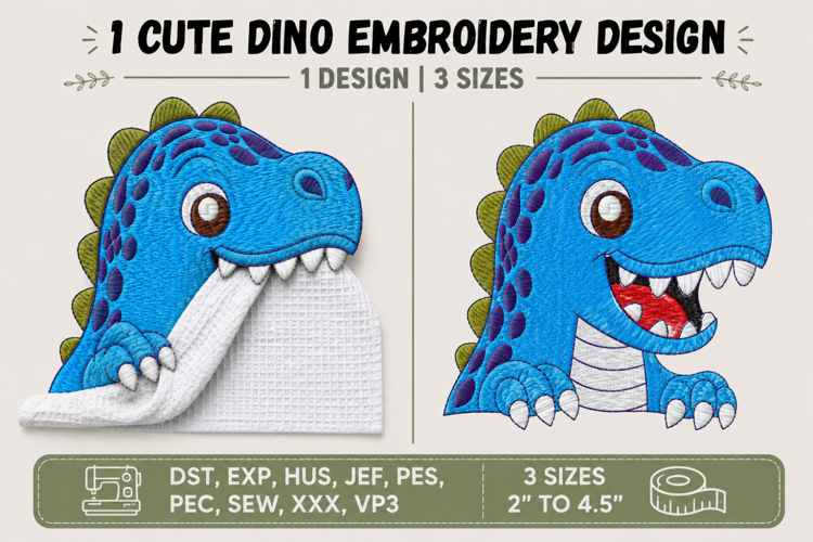 Cute T-Rex Dinosaur Machine Embroidery Design