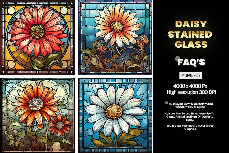 Stained Glass Daisy Square Coaster - 04 Variations example image 1