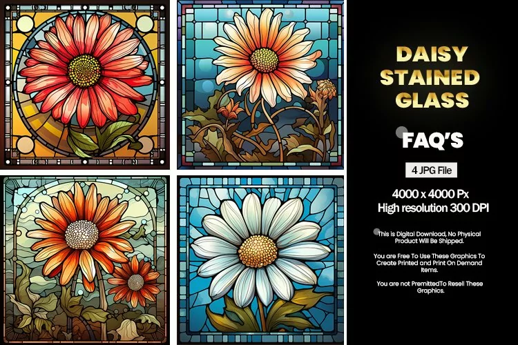 Stained Glass Daisy Square Coaster - 04 Variations