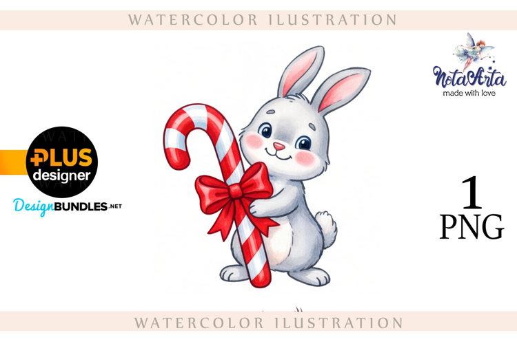 Christmas Bunny in Watercolor Style