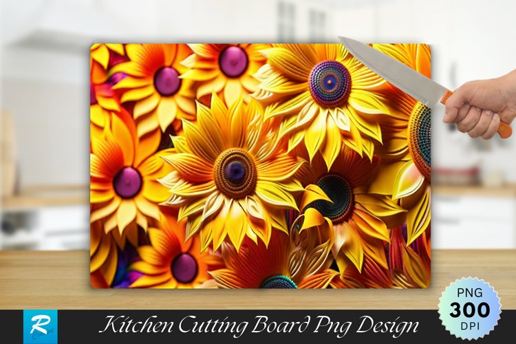 3D Sunflowers Cutting Board Sublimation Design
