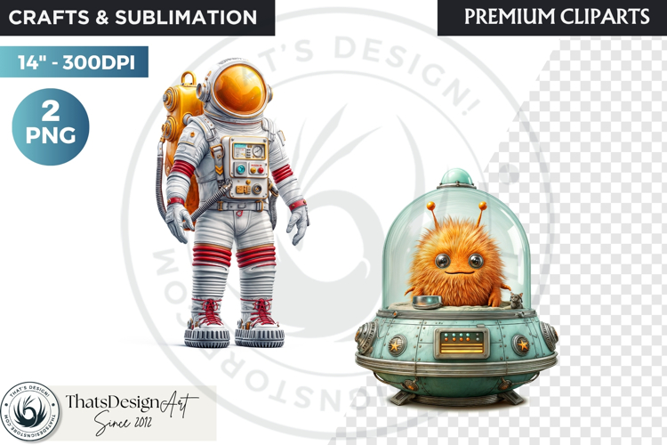 Cute Space Astronaut Clipart, Retro Space Adventure PNG
