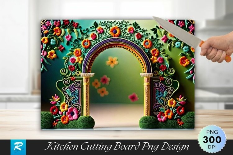 Floral Gate Background Cutting Board Sublimation Design