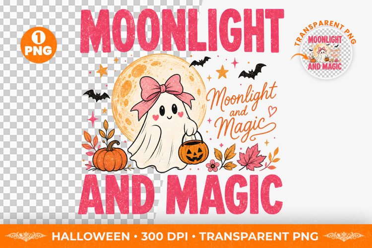 Moonlight and Magic Ghost Halloween T-Shirt Design PNG