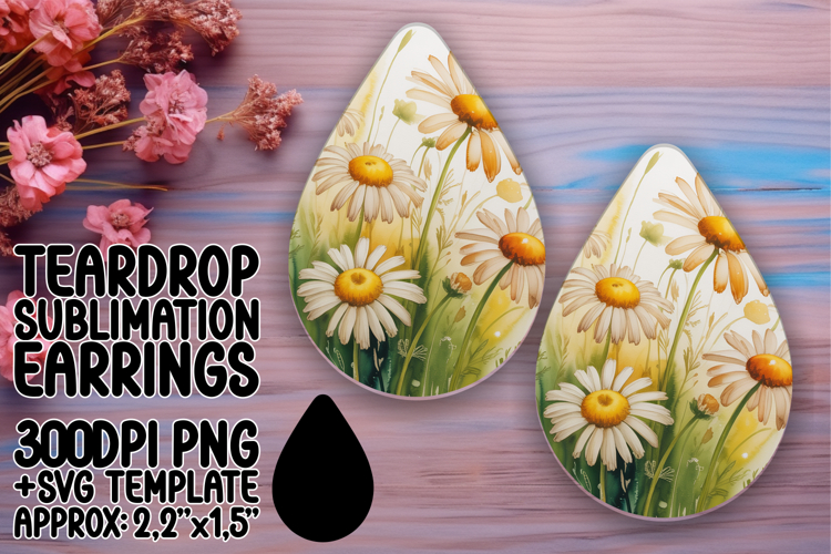 Whimsical Teardrop Design for Earrings Printing , Flowers