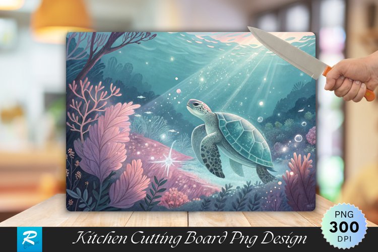 Glowing Turtle in a Magical Ocean World Cutting Board PNG