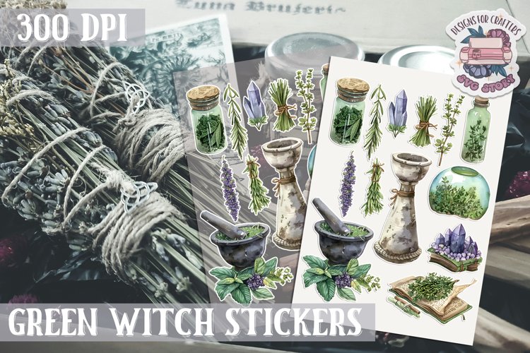 Witch sticker Sheet Green Magic Herbs Props Wicca Halloween