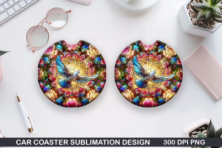 Dove Car coaster sublimation, Valentines Coaster PNG