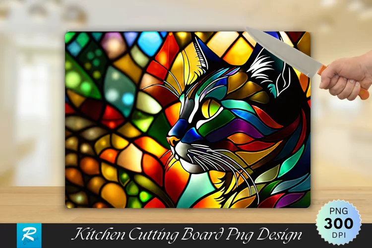 Cat Stained Glass Cutting Board Sublimation Design