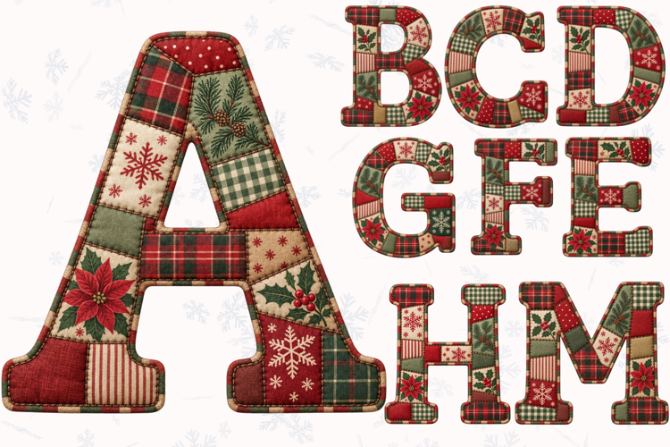 Christmas Patchwork Alphabet PNG