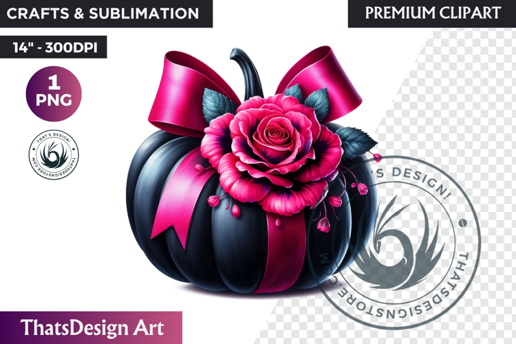Floral Pink Coquette Pumpkin with bow PNG, Autumn Girly bow
