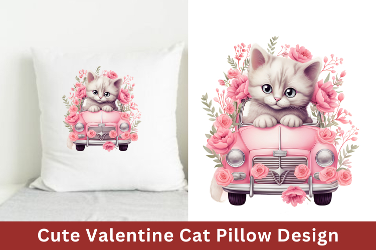 Cute Valentine Cat Pillow Design, Valentine Sublimation