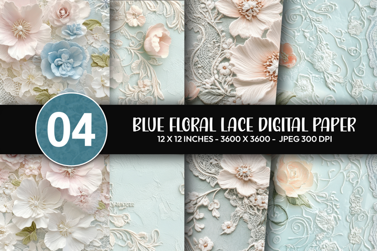 Blue Floral Lace Digital Paper