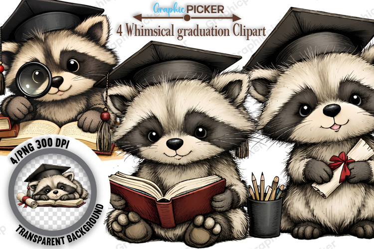 Graduation Animal Clipart PNG, Watercolor Graduation Animal