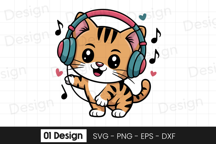 Cute Kitten Music Headphones SVG PNG