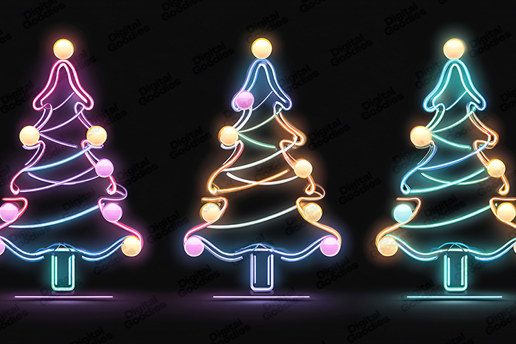 Neon Christmas Tree Clipart Set Glowing Holiday Lights