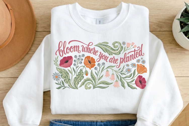 Bloom Where You Are Planted PNG, Botanical Floral Quote PNG,