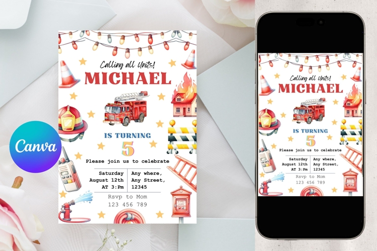 Fire truck Birthday Invitation Template