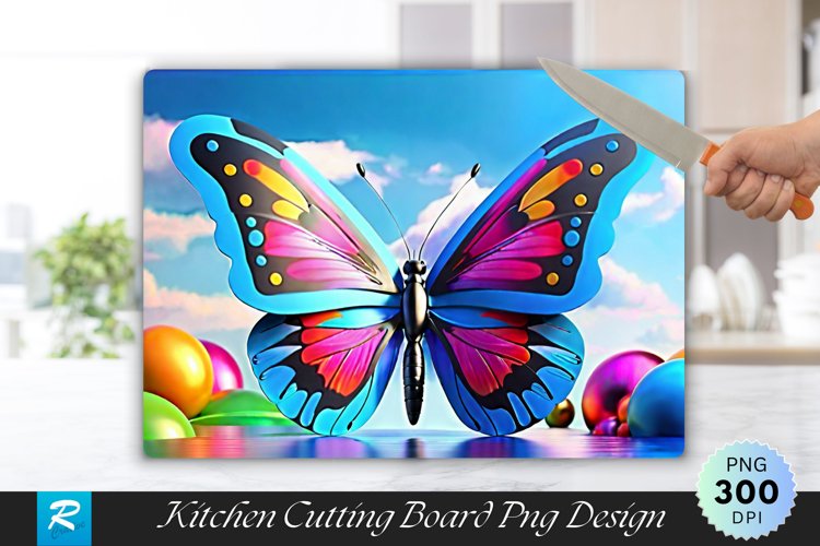 3D Colorful Butterfly Cutting Board Sublimation Design example image 1