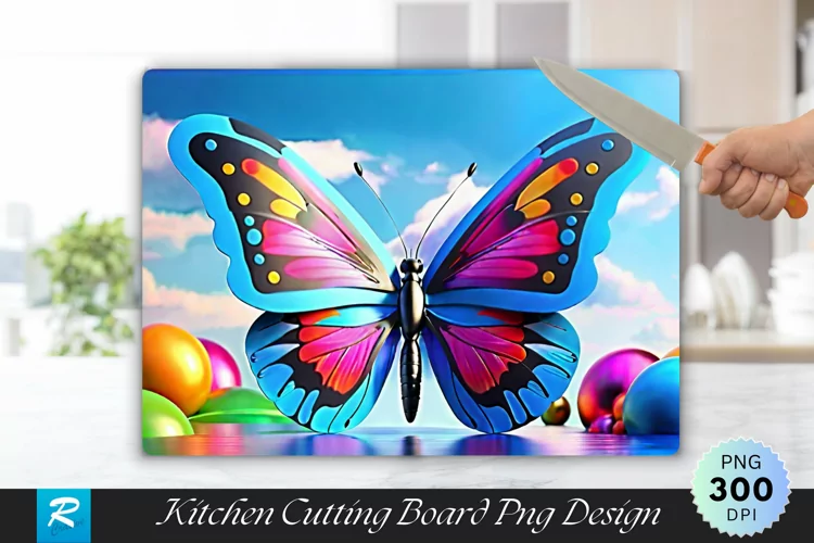 3D Colorful Butterfly Cutting Board Sublimation Design