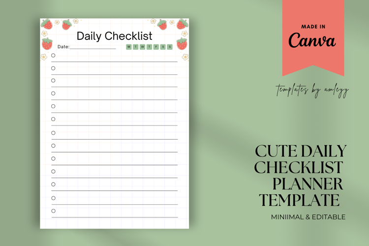 Cute Daily Checklist Planner Template | Minimalist To Do